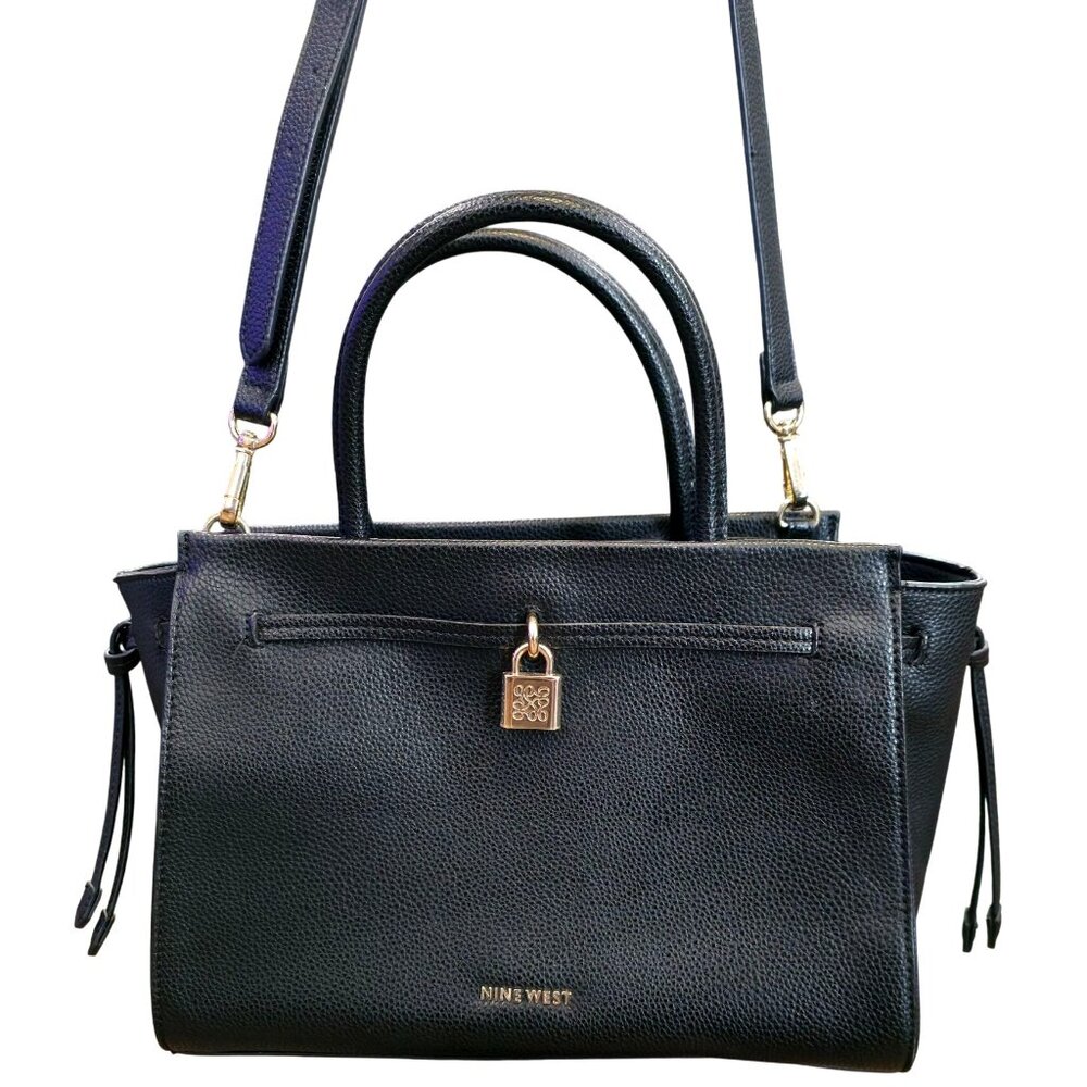 Nine West Elara Black Pebbled Faux Leather Small Satchel Crossbody Bag - Picture 1 of 12